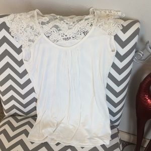 White scoop neck sexy lace tee